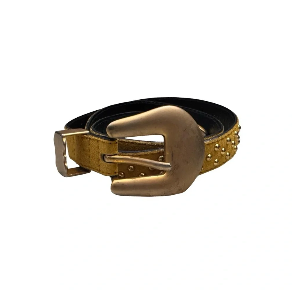 Vintage 80s Escada Studded Suede Belt Turmeric Made in Germany Margaretha Ley